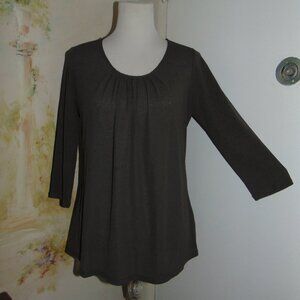 J. Jill Women's Green Top Semi Sheer ¾ Sleeves Ruched Casual Blouse Top Small